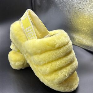 UGG Yellow Plush Slippers with Quilted Band
